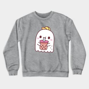 Cute Ghost Drinking Boba Tea Crewneck Sweatshirt